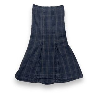 Vintage 90s Ozone Rocks Black Brown Plaid Denim Maxi Skirt Size 31” RARE Grunge